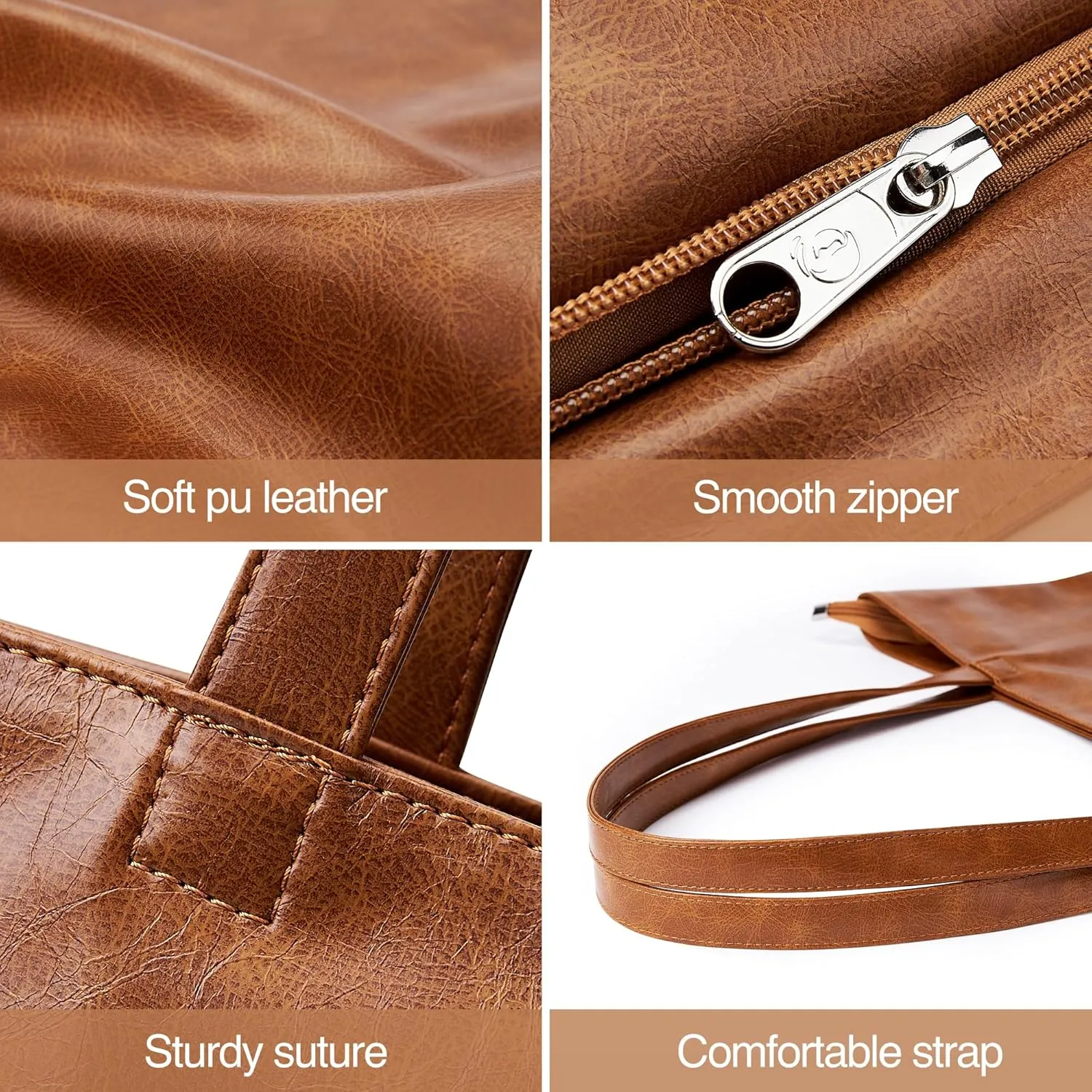 WLLWOO WLLWOO Soft PU Leather Tote Bag for Women Large Casual Hobo Handbags with Zipper Shoulder Work Bag Travel Purse