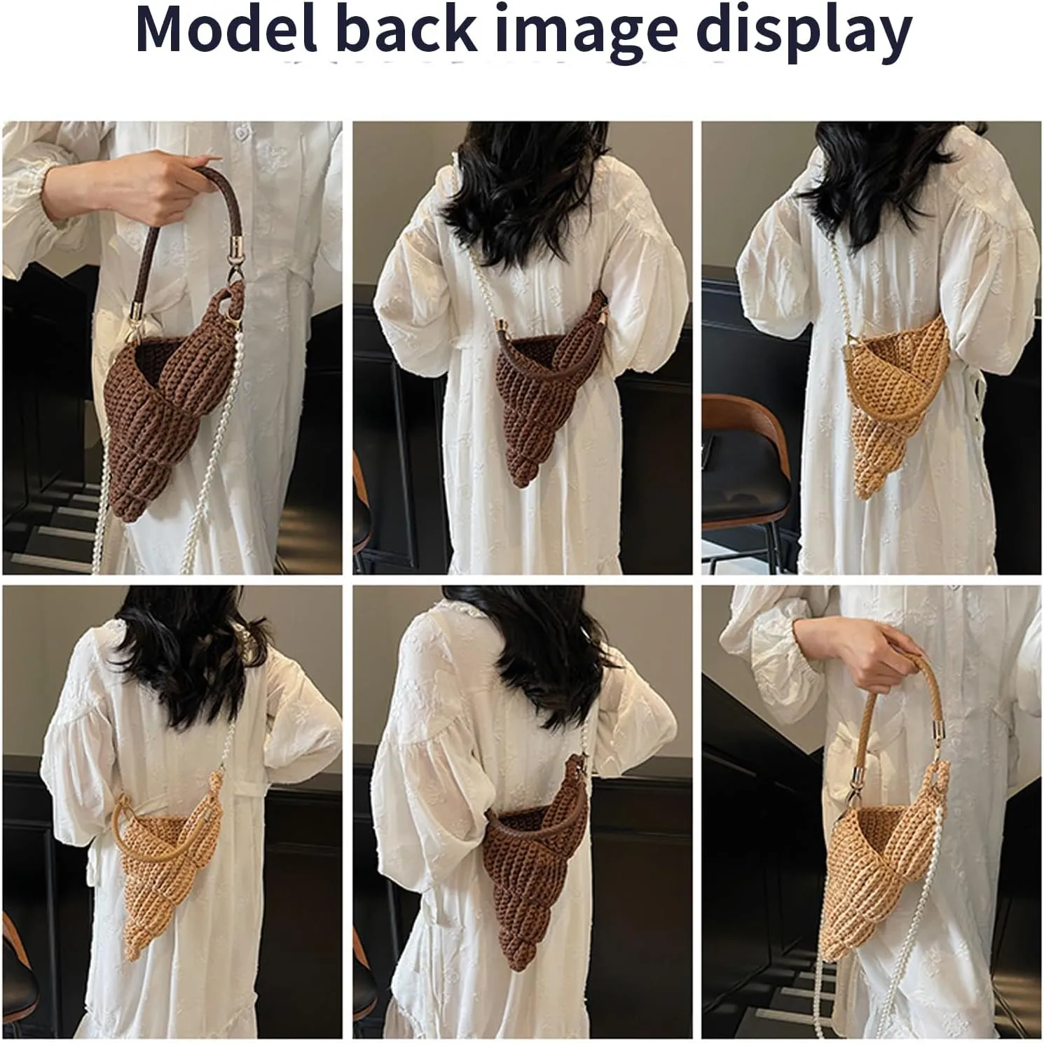 Women Bag Trendy Shoulder Bag with Pearl Strap Stylish Seashells Bag Fashion Crossbody Bag Handwoven Commuting Bag