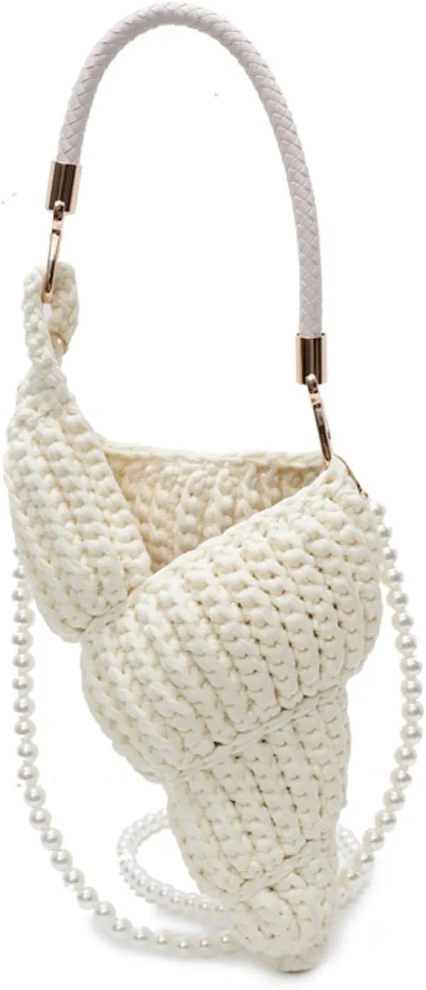 Women Bag Trendy Shoulder Bag with Pearl Strap Stylish Seashells Bag Fashion Crossbody Bag Handwoven Commuting Bag