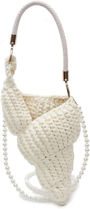 Women Bag Trendy Shoulder Bag with Pearl Strap Stylish Seashells Bag Fashion Crossbody Bag Handwoven Commuting Bag