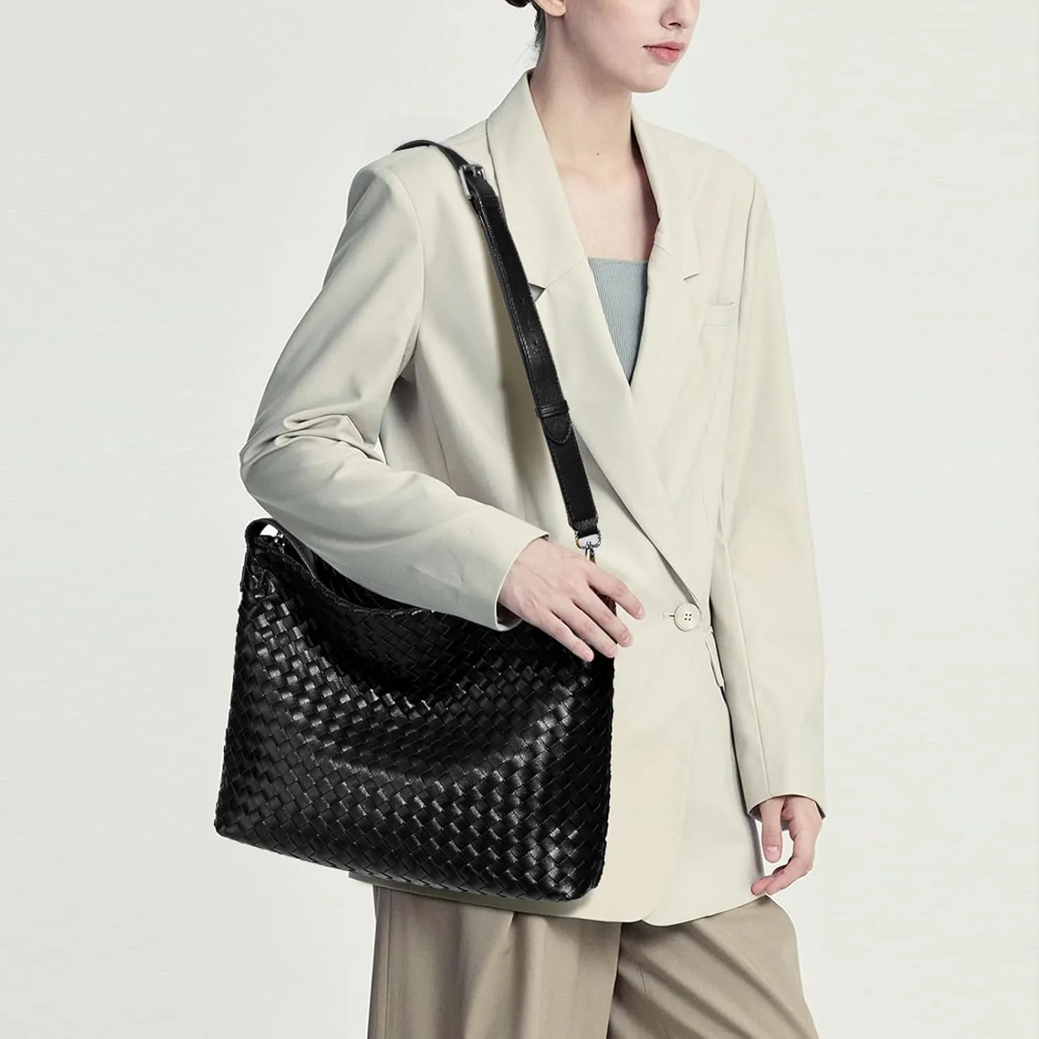 Women Boston Bag Woven Tote Vegan Leather Handbags Female Satchel Messenger Bag Fashion Shoulder Crossbody Bag Casual Hobo