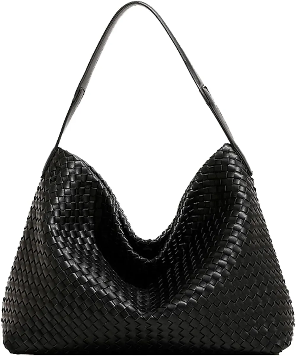 Women Boston Bag Woven Tote Vegan Leather Handbags Female Satchel Messenger Bag Fashion Shoulder Crossbody Bag Casual Hobo
