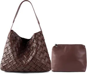 Women Boston Bag Woven Tote Vegan Leather Handbags Female Satchel Messenger Bag Fashion Shoulder Crossbody Bag Casual Hobo