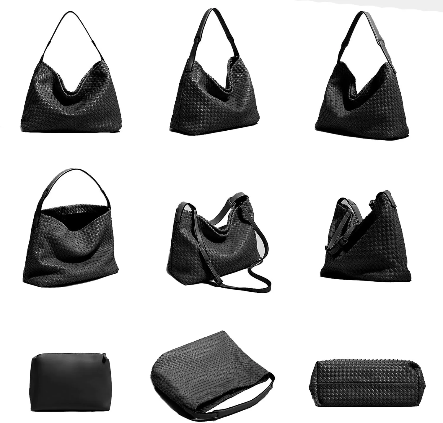 Women Boston Bag Woven Tote Vegan Leather Handbags Female Satchel Messenger Bag Fashion Shoulder Crossbody Bag Casual Hobo