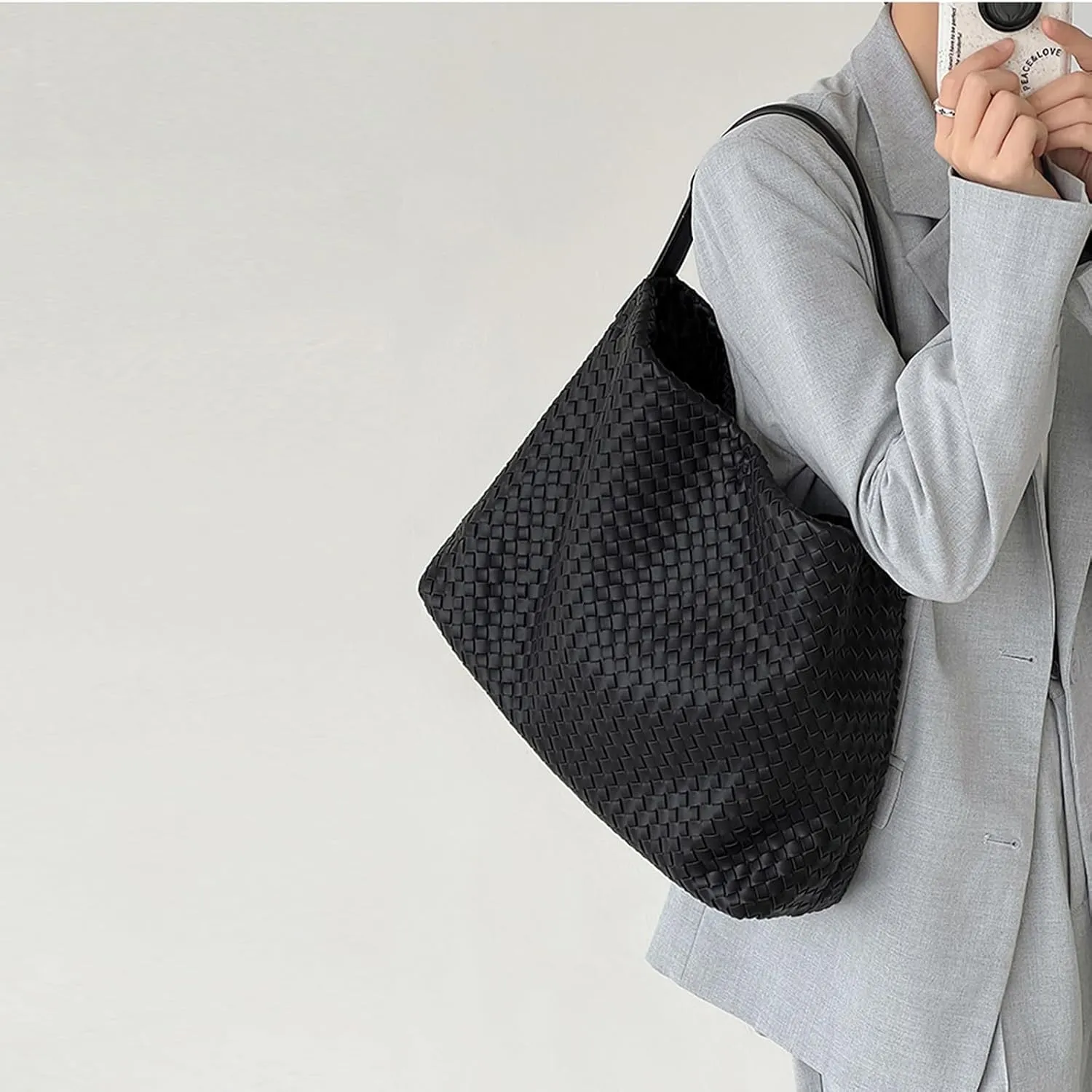 Women Boston Bag Woven Tote Vegan Leather Handbags Female Satchel Messenger Bag Fashion Shoulder Crossbody Bag Casual Hobo