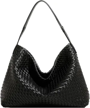 Women Boston Bag Woven Tote Vegan Leather Handbags Female Satchel Messenger Bag Fashion Shoulder Crossbody Bag Casual Hobo