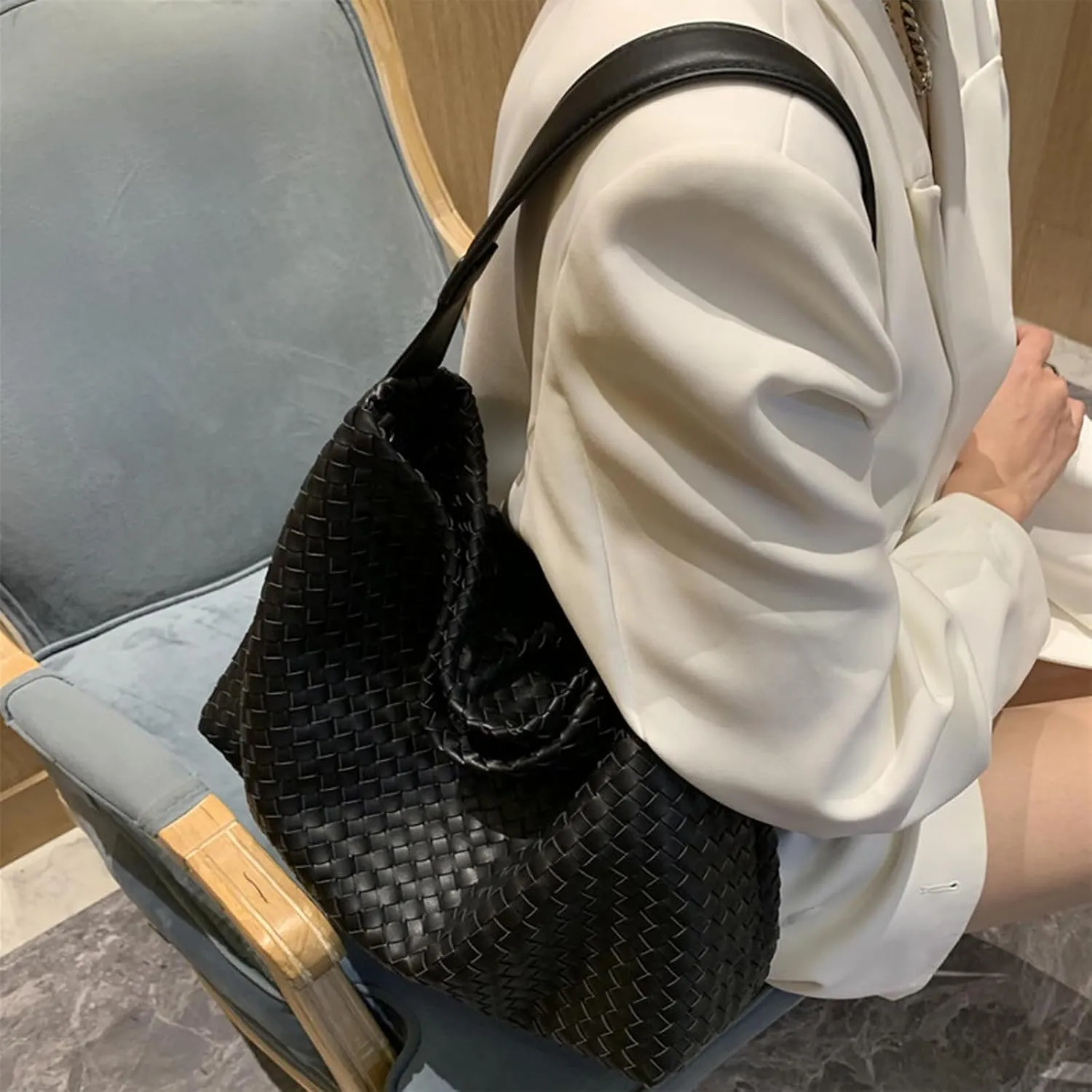 Women Boston Bag Woven Tote Vegan Leather Handbags Female Satchel Messenger Bag Fashion Shoulder Crossbody Bag Casual Hobo