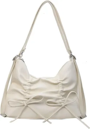 Women bow Double Shoulder Strap pu Leather Shoulder Bags Zipper Closure Closur Handbag Crossbody