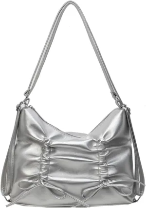 Women bow Double Shoulder Strap pu Leather Shoulder Bags Zipper Closure Closur Handbag Crossbody