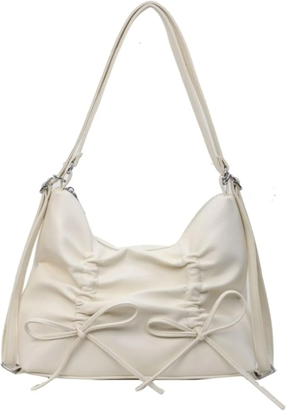 Women bow Double Shoulder Strap pu Leather Shoulder Bags Zipper Closure Closur Handbag Crossbody
