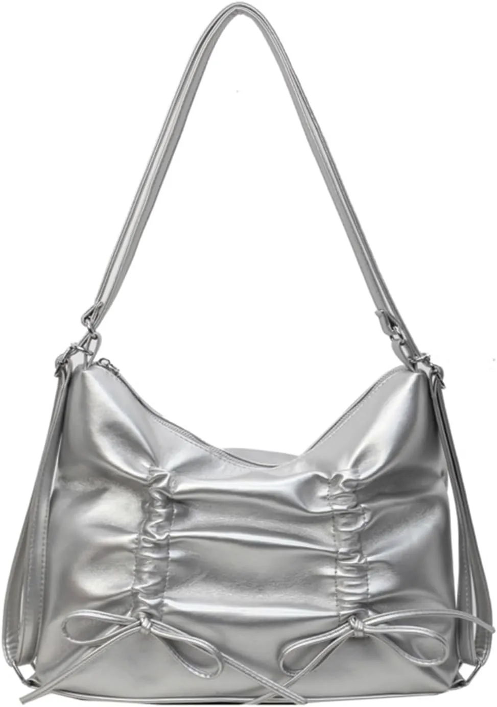 Women bow Double Shoulder Strap pu Leather Shoulder Bags Zipper Closure Closur Handbag Crossbody