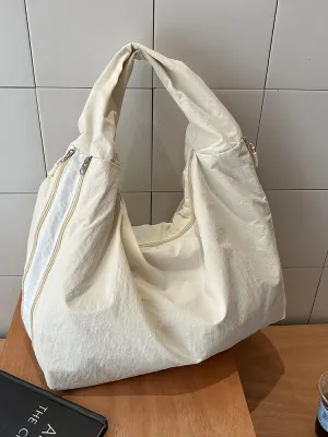 Women Canvas Shoulder Bag Large Capacity Trendy Tote Bag Solid Color All-Match Underarm Bag Shopping Holiday Party Sh
