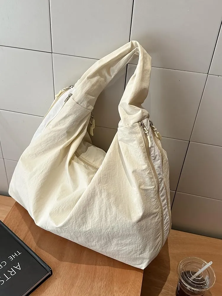 Women Canvas Shoulder Bag Large Capacity Trendy Tote Bag Solid Color All-Match Underarm Bag Shopping Holiday Party Sh