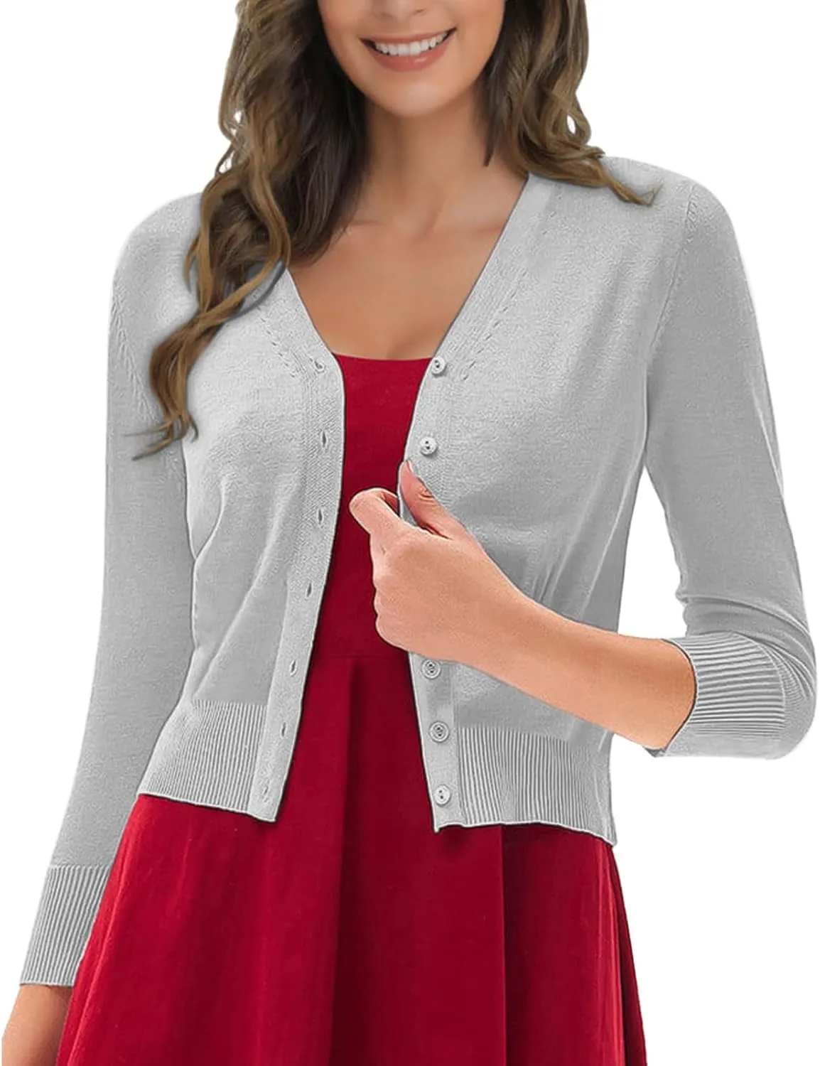 Women Cardigan 3/4 Sleeves Elegant Simple Versatile Short Coat Women's Cardigan Women's Draped Front Open Cardigan