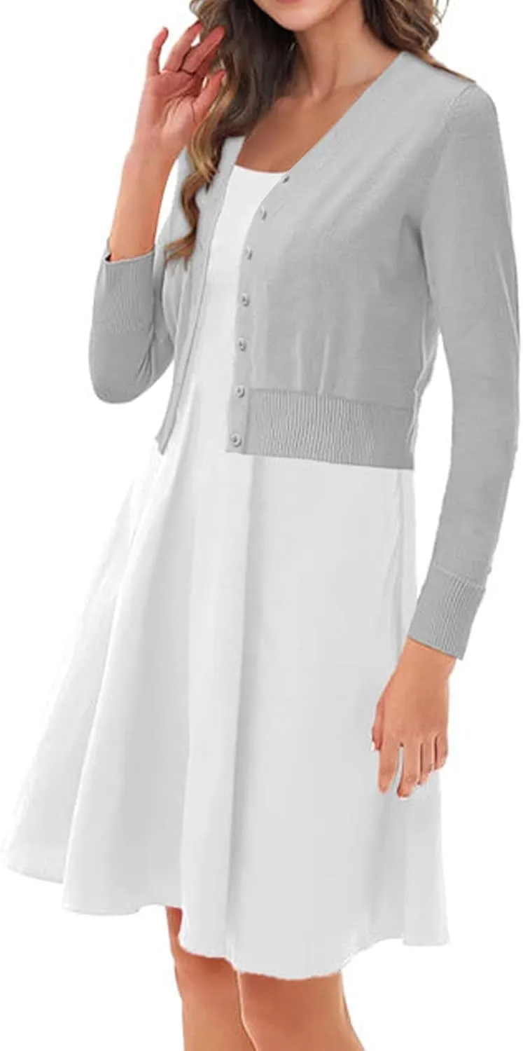 Women Cardigan 3/4 Sleeves Elegant Simple Versatile Short Coat Women's Cardigan Women's Draped Front Open Cardigan
