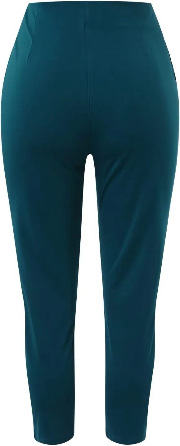 Women Cotton Linen Summer Printed Pant Trousers Elastic Waist Straight Plus Size Trousers Office