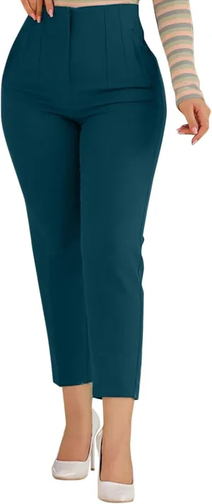 Women Cotton Linen Summer Printed Pant Trousers Elastic Waist Straight Plus Size Trousers Office