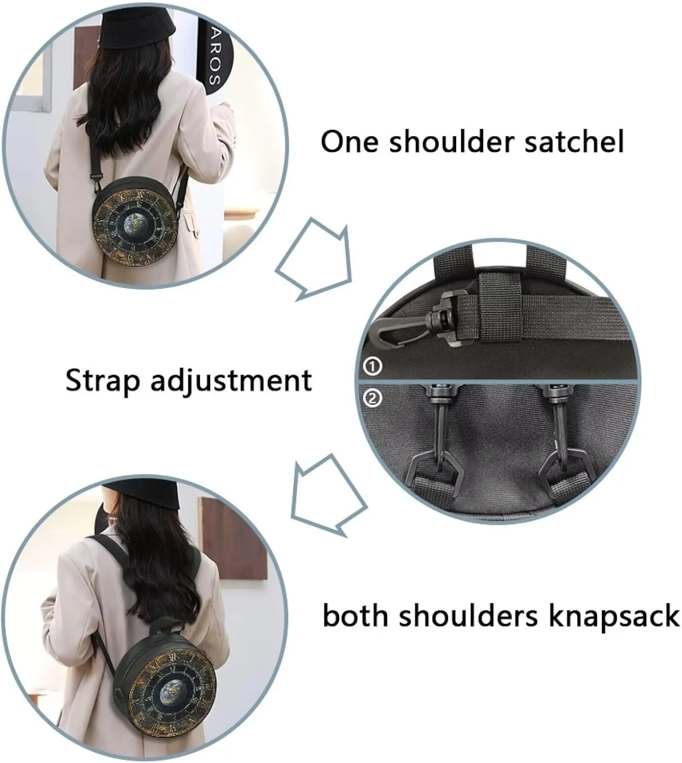 Women Crossbody Bag, Soft Light Round Shoulder Bag, Durable Round Satchel Bag with Zipper for Work Shopping