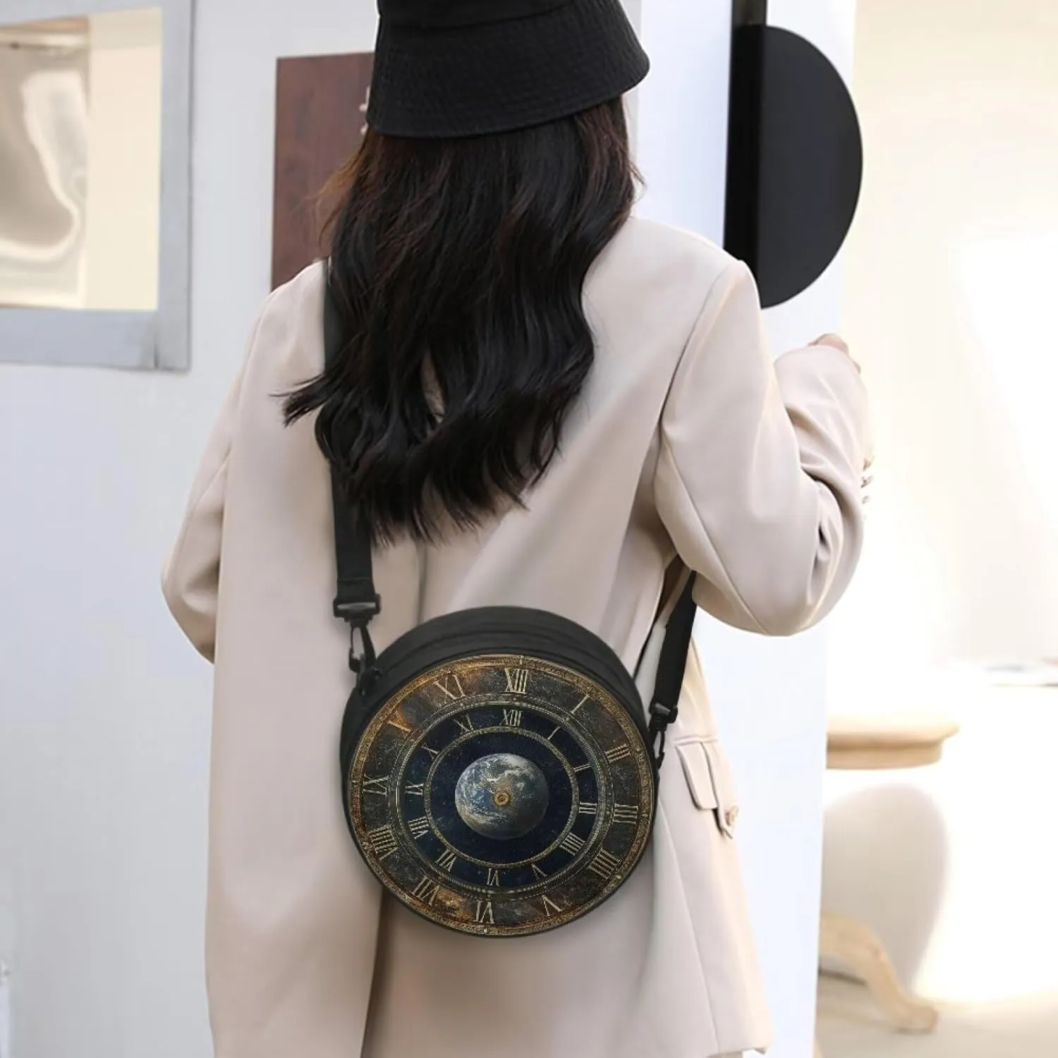 Women Crossbody Bag, Soft Light Round Shoulder Bag, Durable Round Satchel Bag with Zipper for Work Shopping
