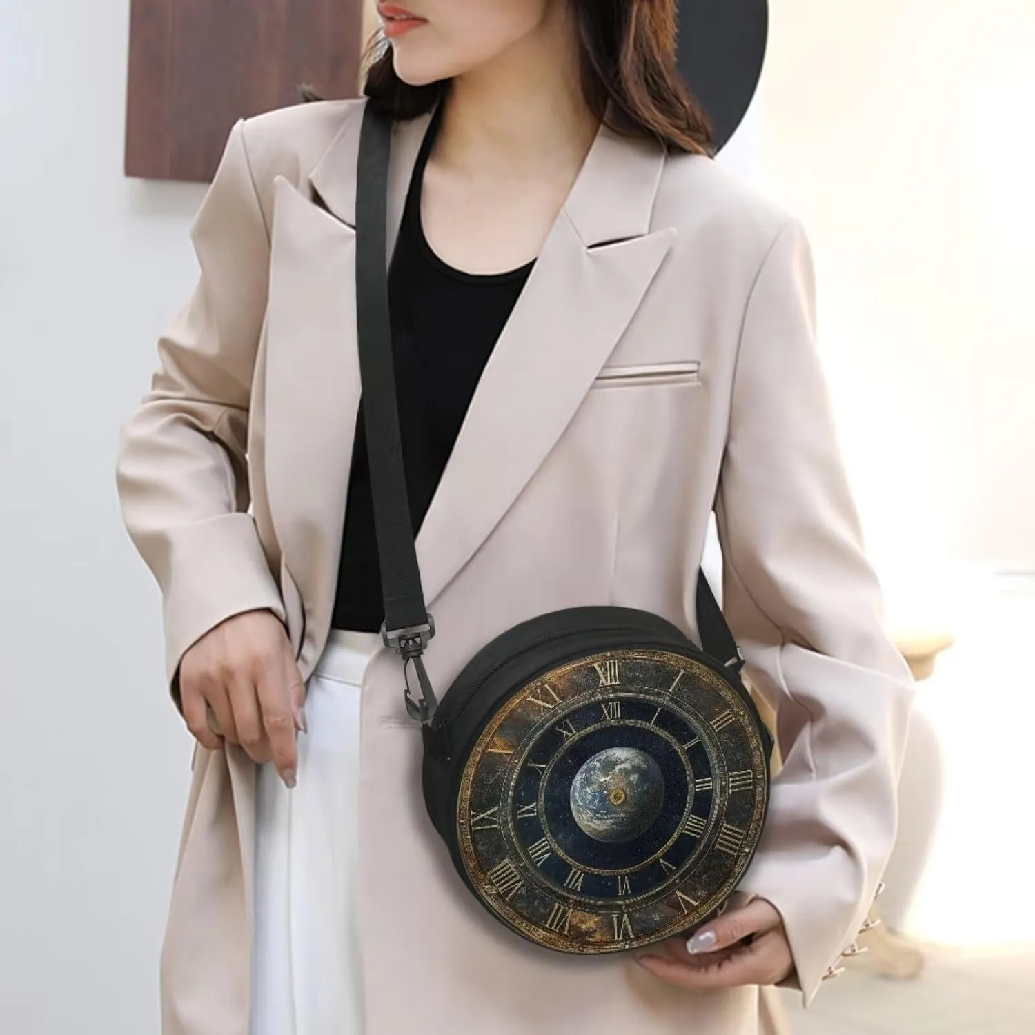 Women Crossbody Bag, Soft Light Round Shoulder Bag, Durable Round Satchel Bag with Zipper for Work Shopping