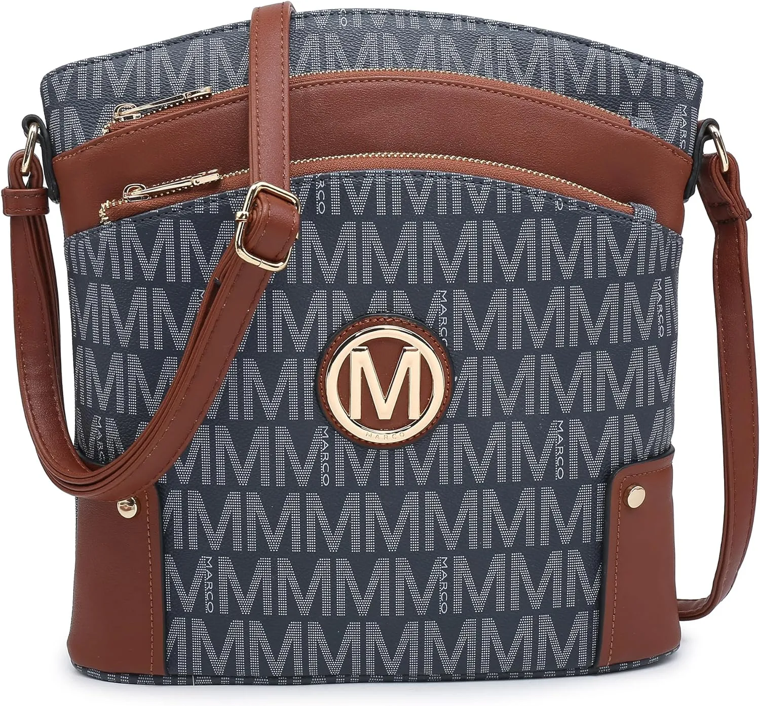 Women Crossbody Purses Multi Pockets Large Signature Monogram Zip Shoulder Bags Ladies PU Leather Handbag