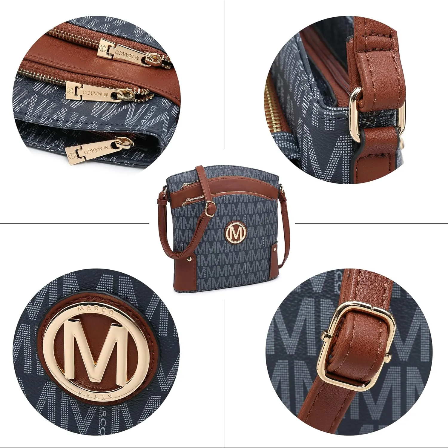 Women Crossbody Purses Multi Pockets Large Signature Monogram Zip Shoulder Bags Ladies PU Leather Handbag