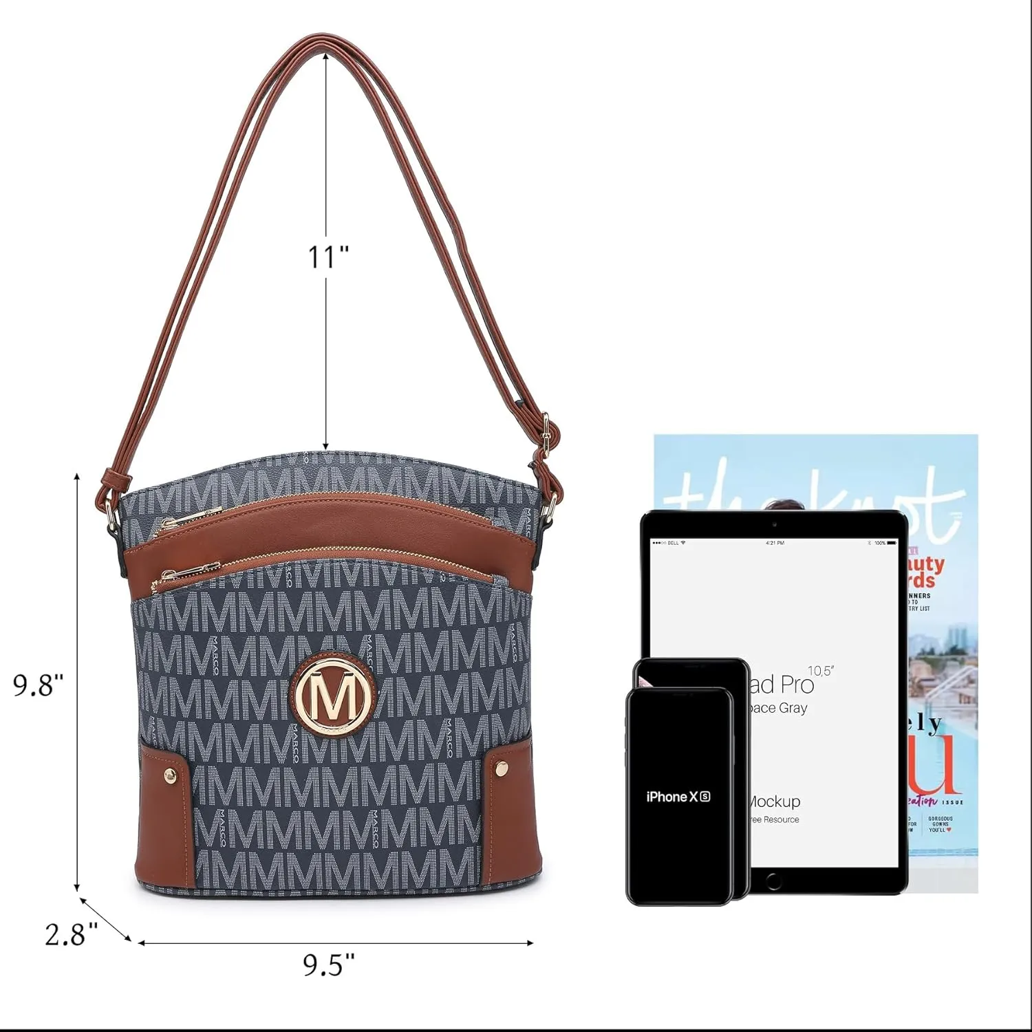 Women Crossbody Purses Multi Pockets Large Signature Monogram Zip Shoulder Bags Ladies PU Leather Handbag