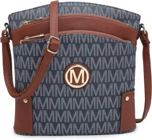 Women Crossbody Purses Multi Pockets Large Signature Monogram Zip Shoulder Bags Ladies PU Leather Handbag