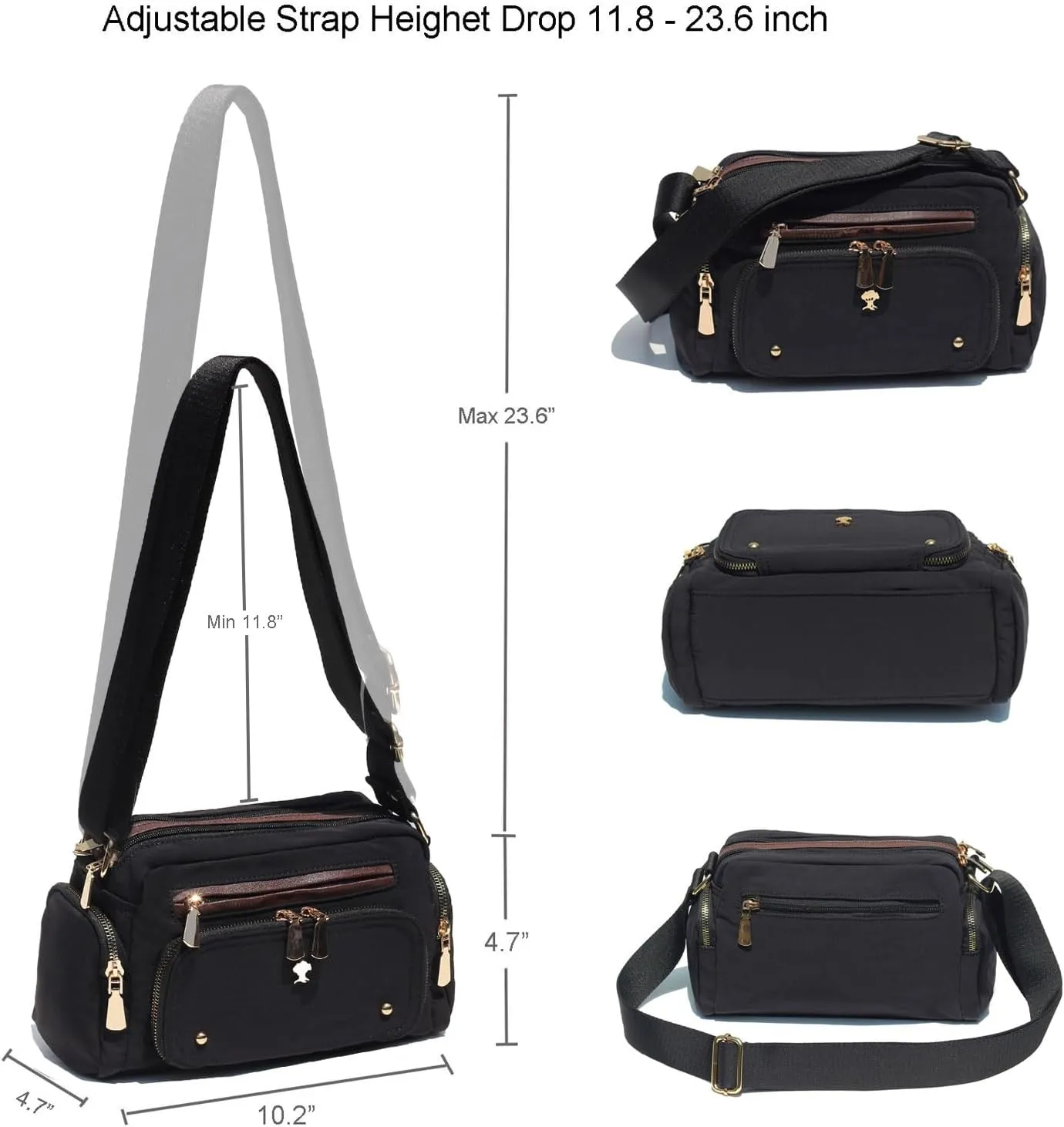 Women Fashion Tote Crossbody Handbags for Women Multi Pockets Shoulder Bag Nylon Travel Purse