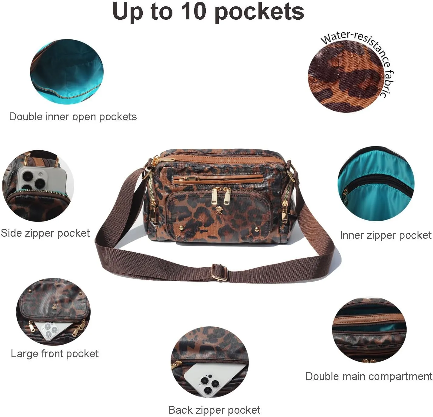 Women Fashion Tote Crossbody Handbags for Women Multi Pockets Shoulder Bag Nylon Travel Purse