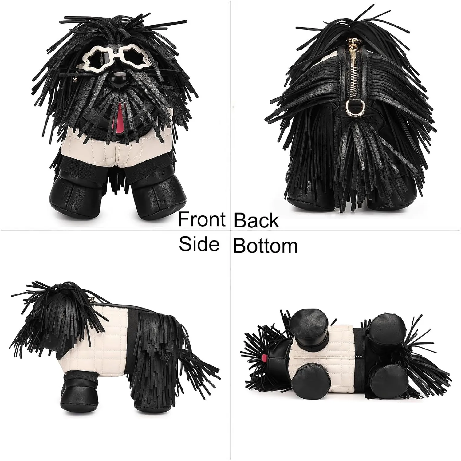Women Fun Dog Shaped Crossbody Shoulder Bag Handbag PU Leather Unique Novelty Dog Shaped Purse