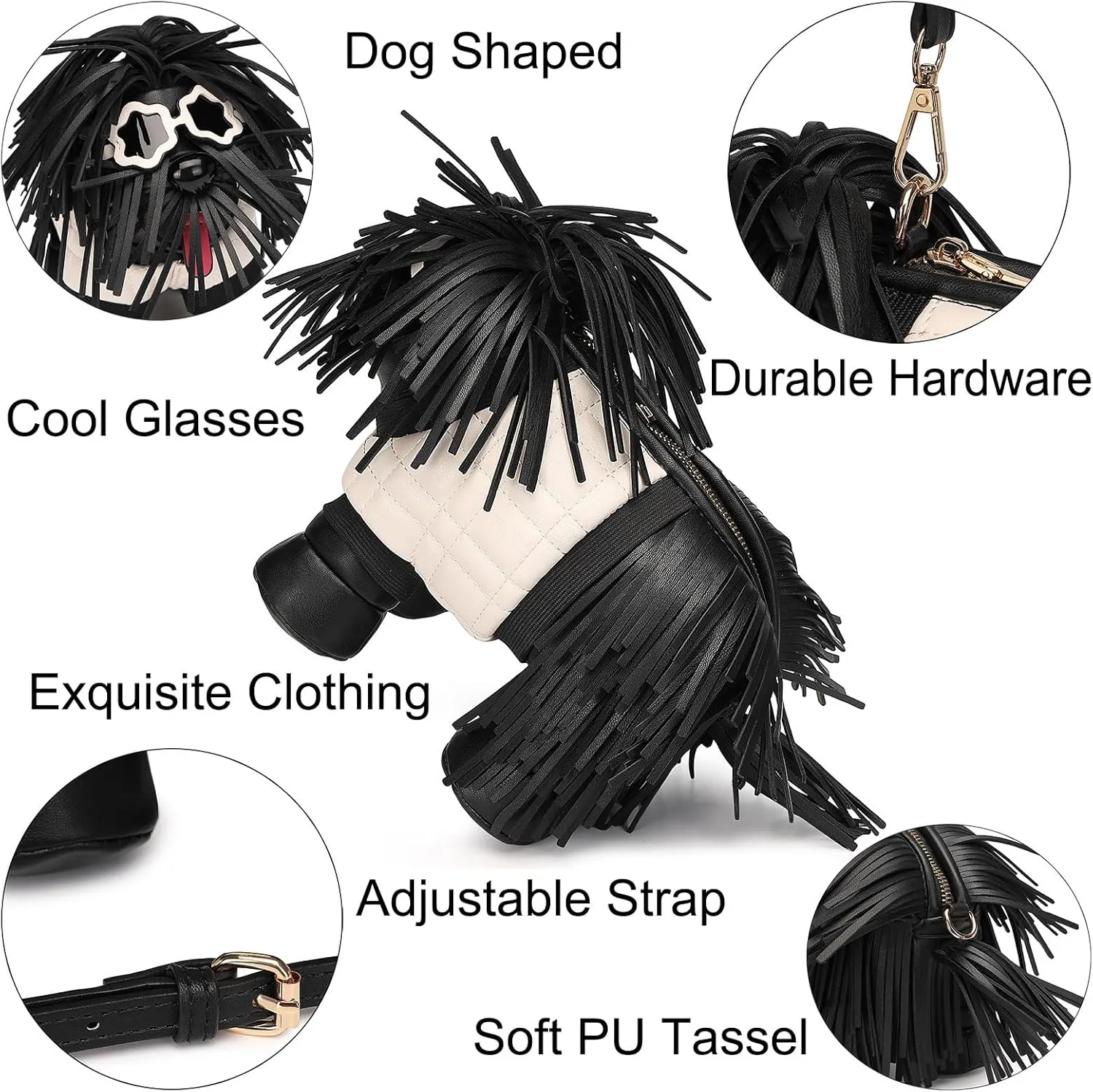 Women Fun Dog Shaped Crossbody Shoulder Bag Handbag PU Leather Unique Novelty Dog Shaped Purse