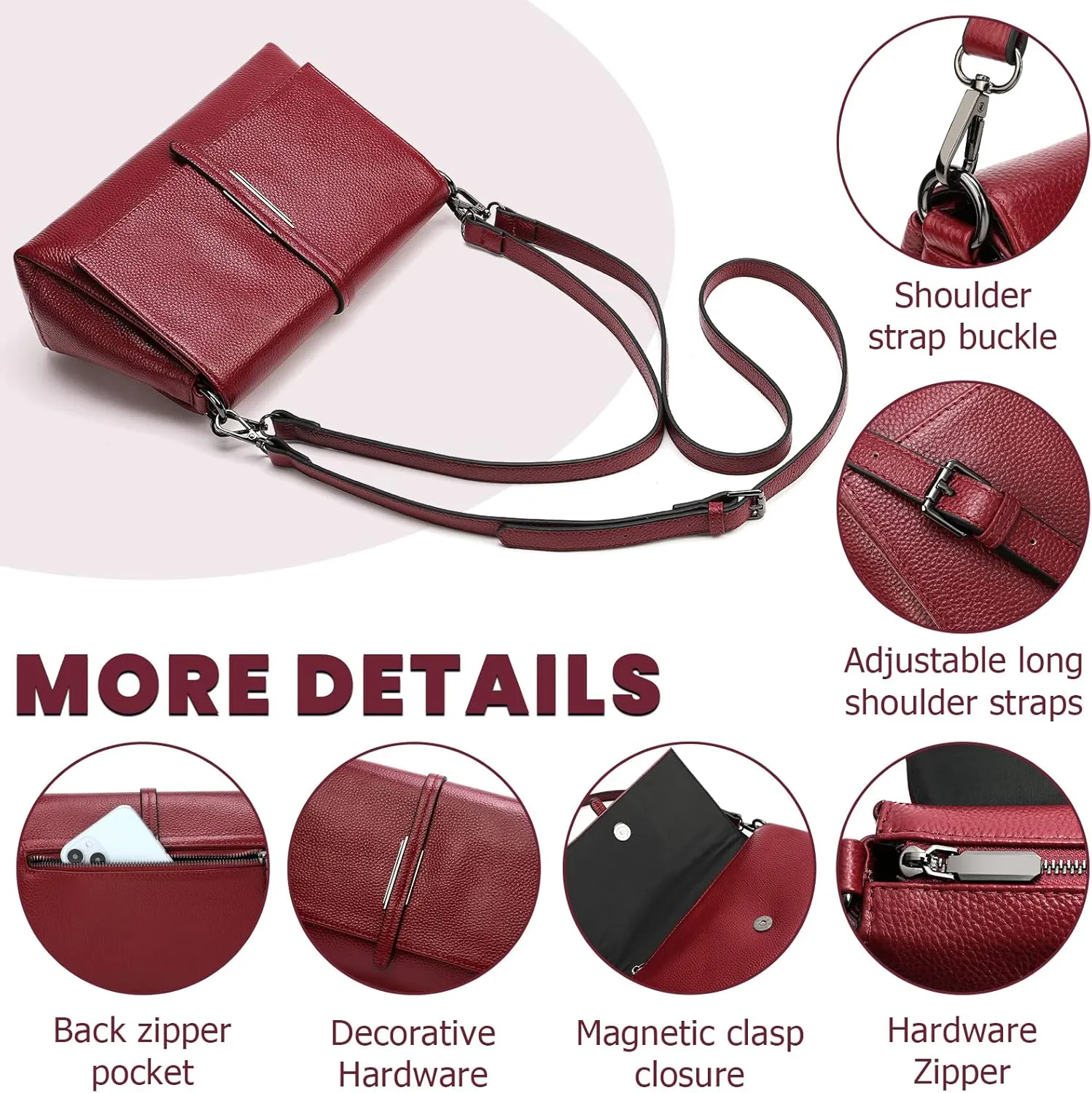 Women Genuine Leather Shoulder Bags Classic Crossbody Purses for Lady Handbag