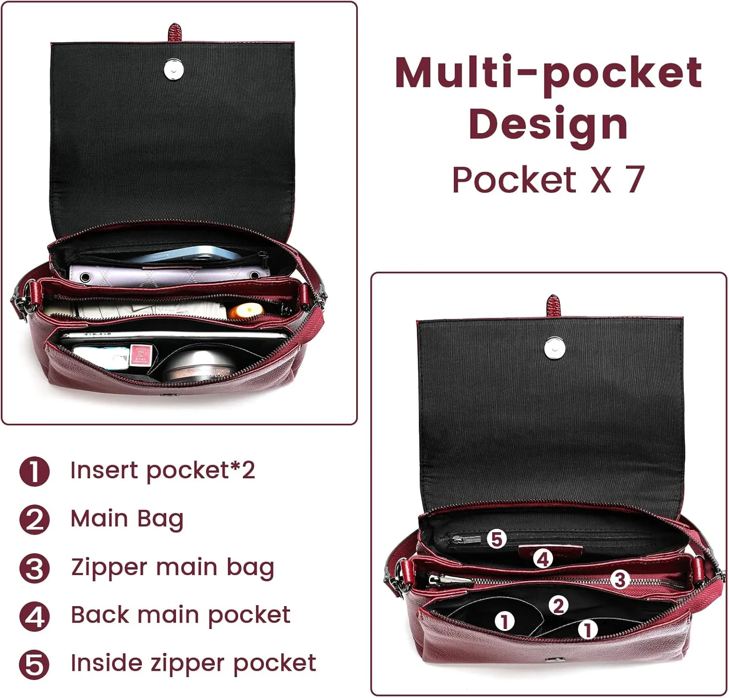 Women Genuine Leather Shoulder Bags Classic Crossbody Purses for Lady Handbag