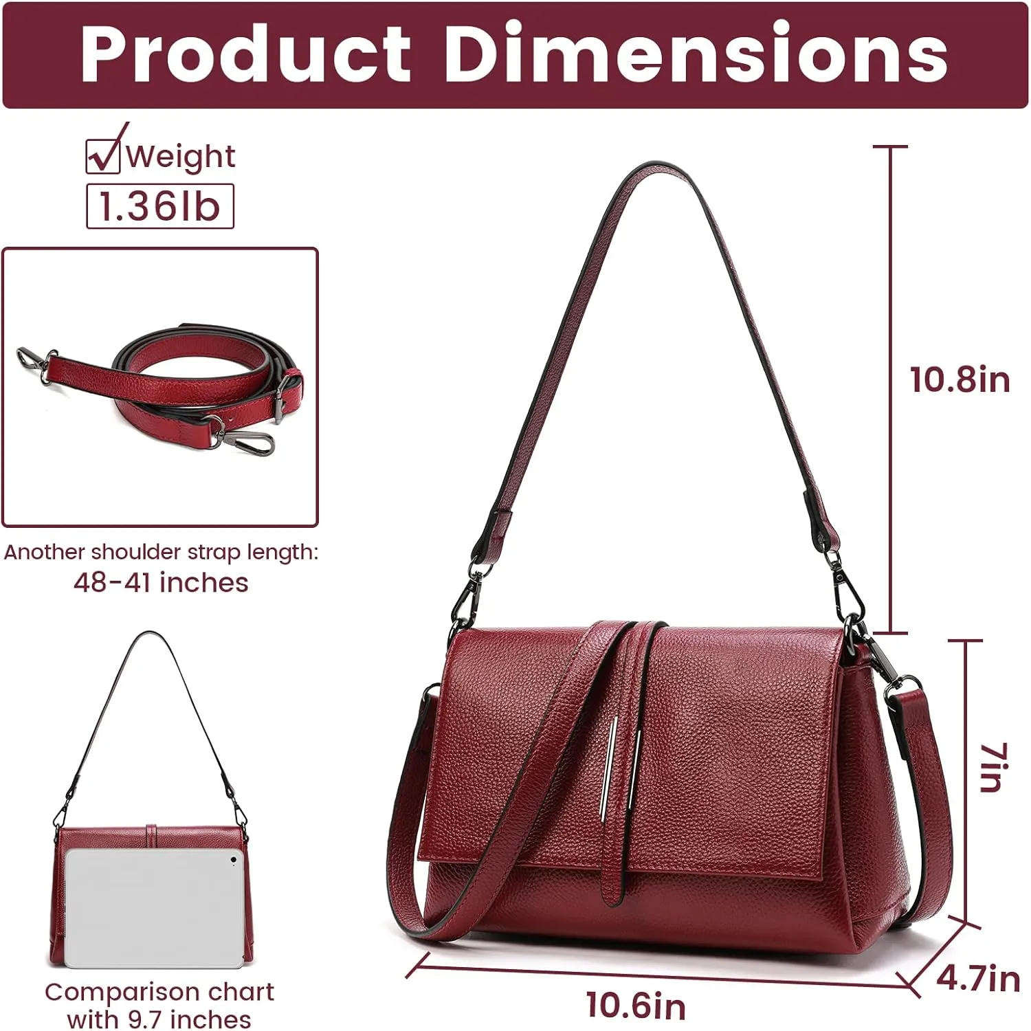 Women Genuine Leather Shoulder Bags Classic Crossbody Purses for Lady Handbag