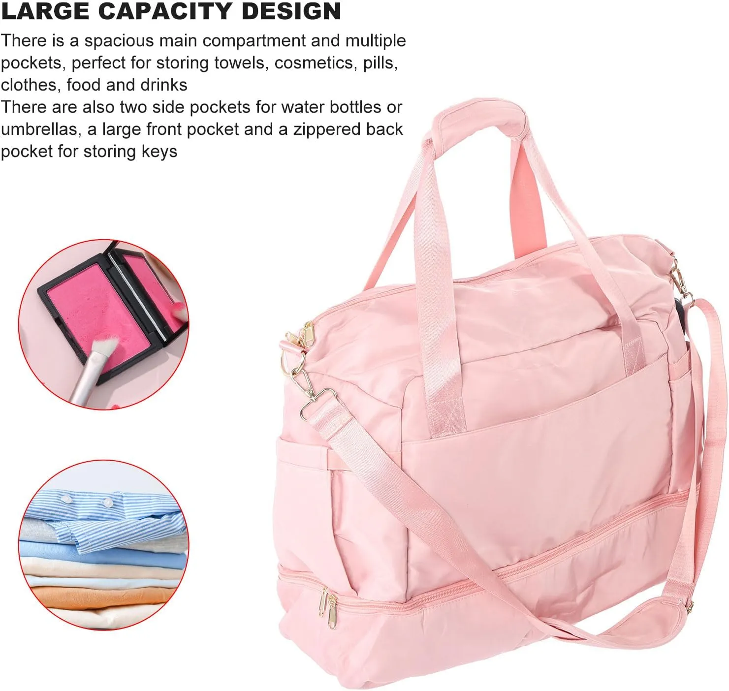 Women Gym Bag, Multiple Pockets Gym Bag Women, Large Capacity Waterproof Workout Travel Bag, Yoga Gym Bag with USB Charging Port, for Fitness Yoga