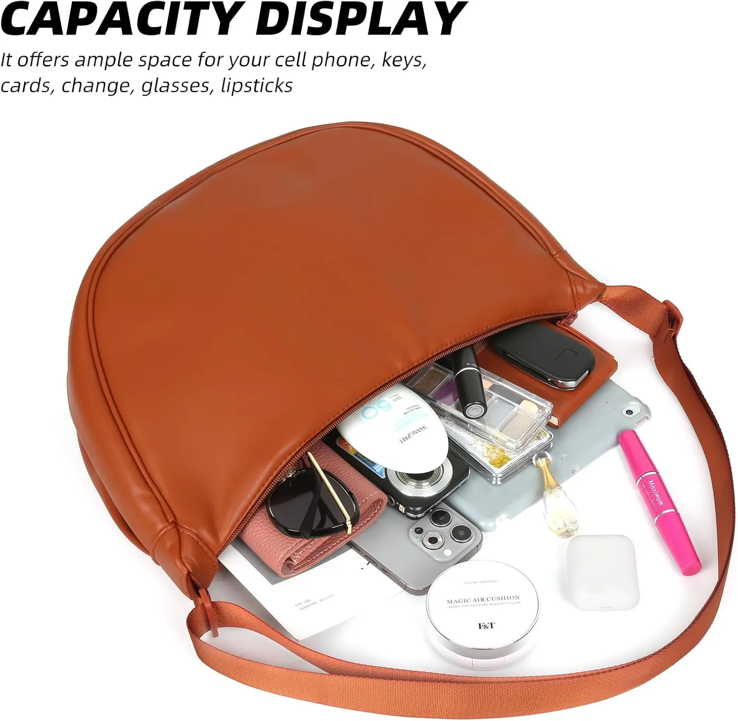 Women Half Round Crescent Bag for Women PU Leather Puffer Shoulder Bag Large Dumpling Bag Hobo Sling Bag