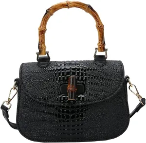 Women Handbag artificial leather Bamboo Top handle Crossbody bag Elegant Purse Evening bag Gift for Women Handmade