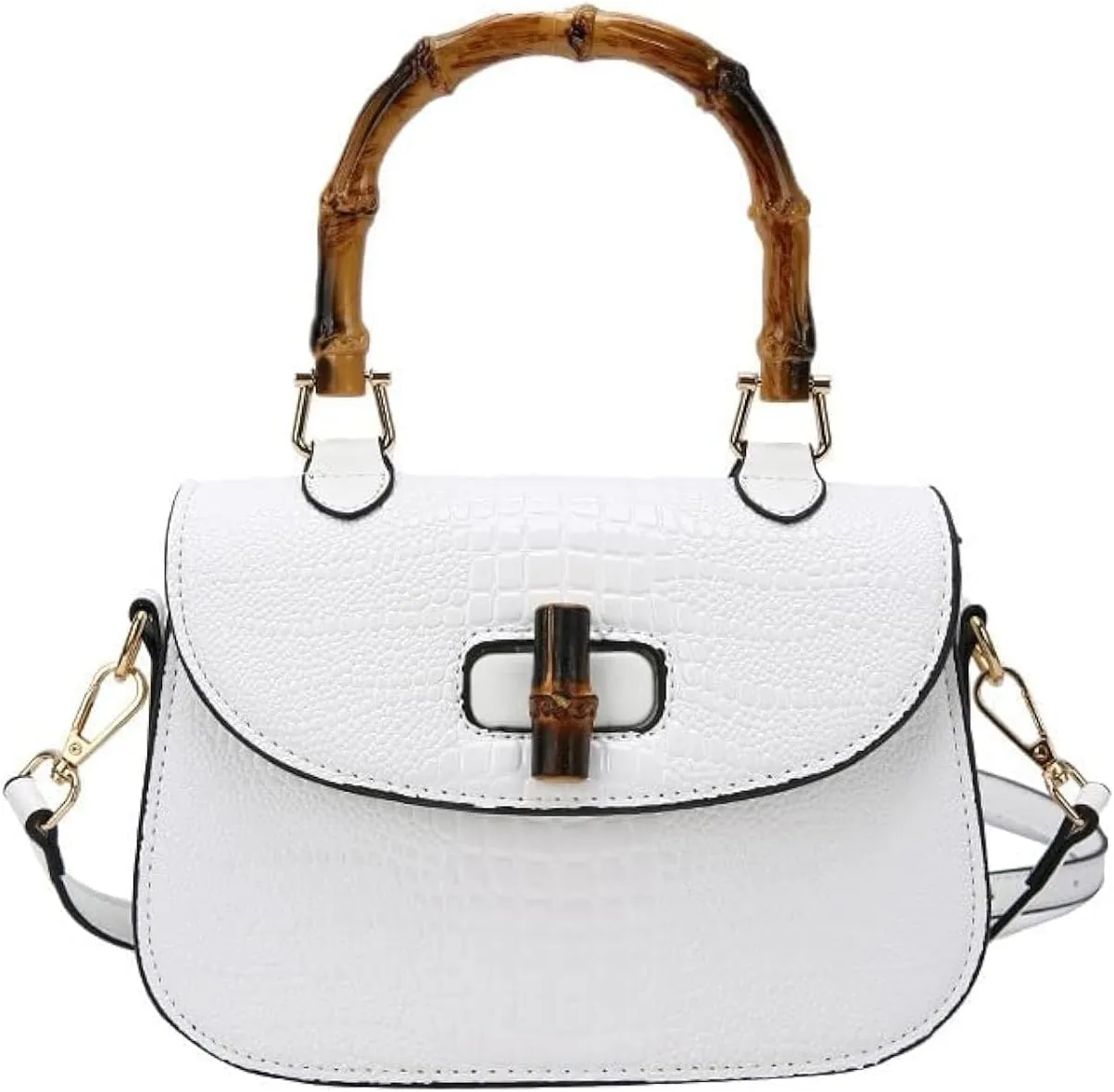 Women Handbag artificial leather Bamboo Top handle Crossbody bag Elegant Purse Evening bag Gift for Women Handmade