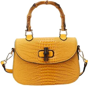 Women Handbag artificial leather Bamboo Top handle Crossbody bag Elegant Purse Evening bag Gift for Women Handmade