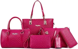 Women Handbags Set 6 Pcs PU Leather Top Handle Purse Shoulder Crossbody Bag Sets