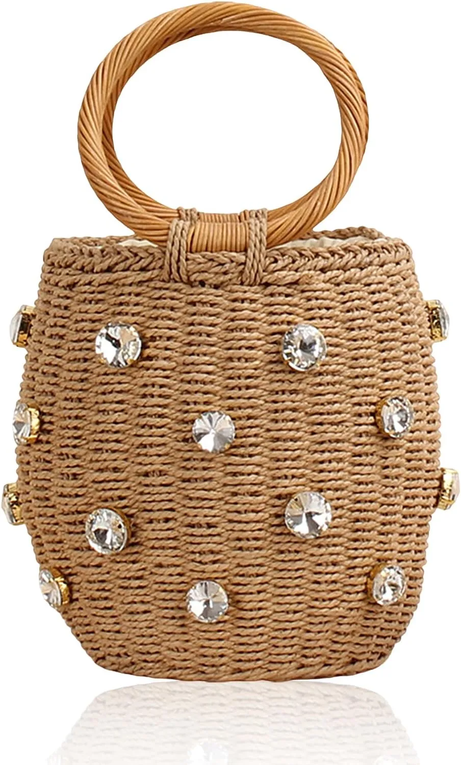 Women Ladies Handbags Handmade Rhinestone Straw Clutch Bag Fashion Casual Simple Beach Bag Purse