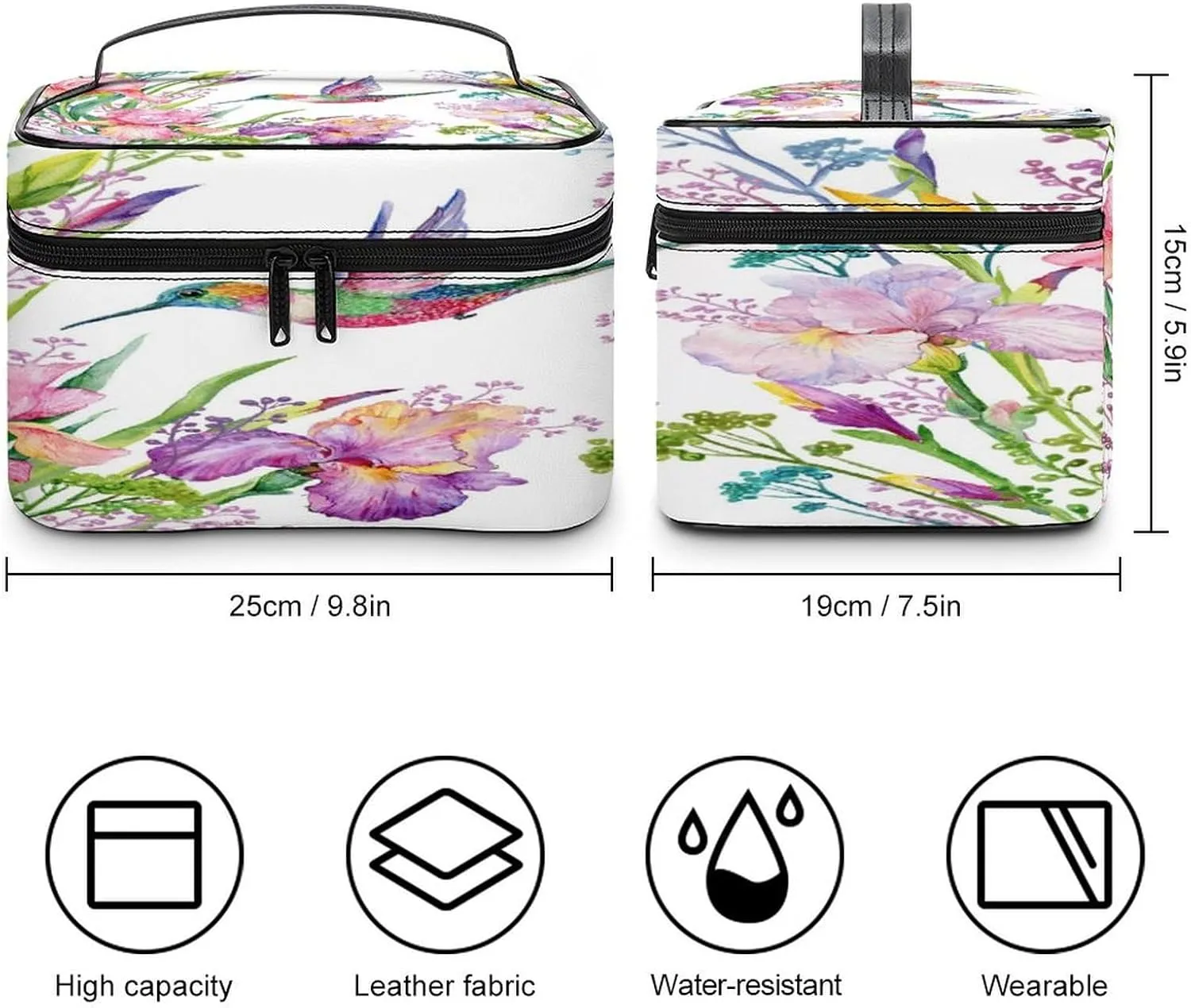 Women Leather Cosmetic Bag, Zipper Makeup Case Purse Holder Pouch Handbag