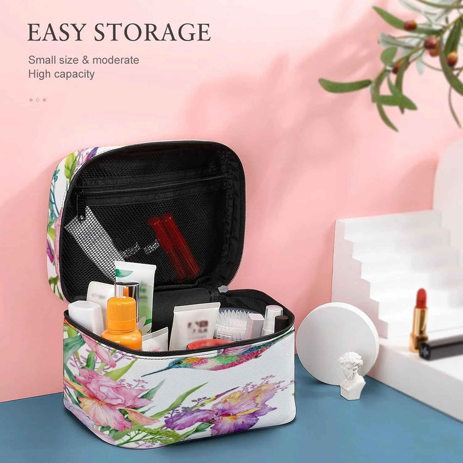 Women Leather Cosmetic Bag, Zipper Makeup Case Purse Holder Pouch Handbag