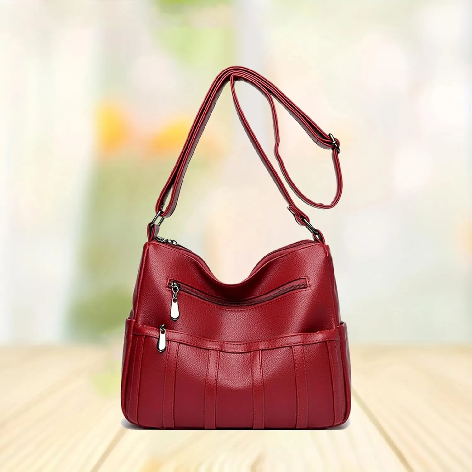 Women Leather Crossbody Bag Solid Color Large Capacity Shoulder Purse Trendy Tote Bag for Mom Seniors