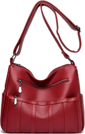 Women Leather Crossbody Bag Solid Color Large Capacity Shoulder Purse Trendy Tote Bag for Mom Seniors