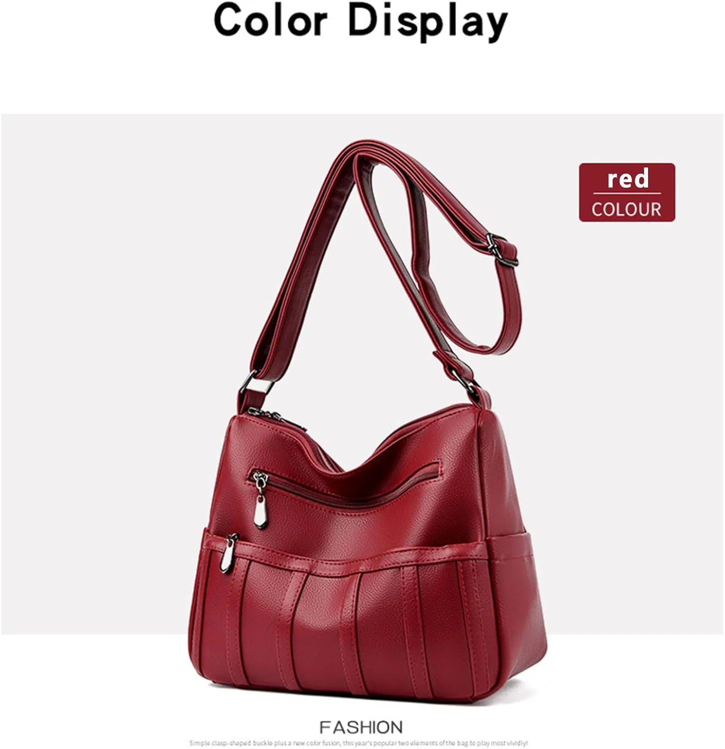 Women Leather Crossbody Bag Solid Color Large Capacity Shoulder Purse Trendy Tote Bag for Mom Seniors