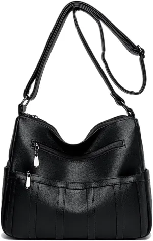 Women Leather Crossbody Bag Solid Color Large Capacity Shoulder Purse Trendy Tote Bag for Mom Seniors