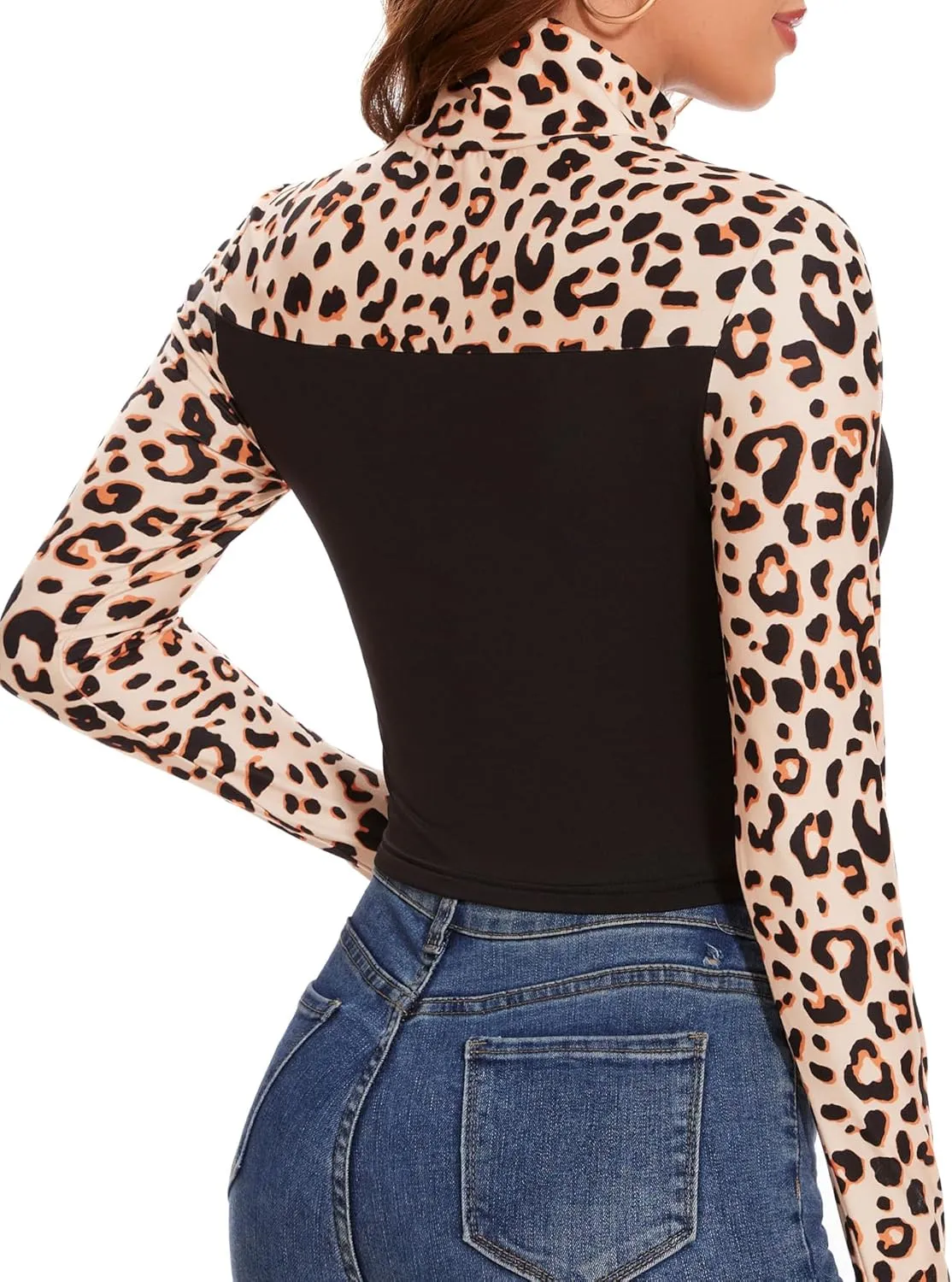Women Long Sleeve Mock Neck Hollow Out Sexy Going Out Printed Crop Top