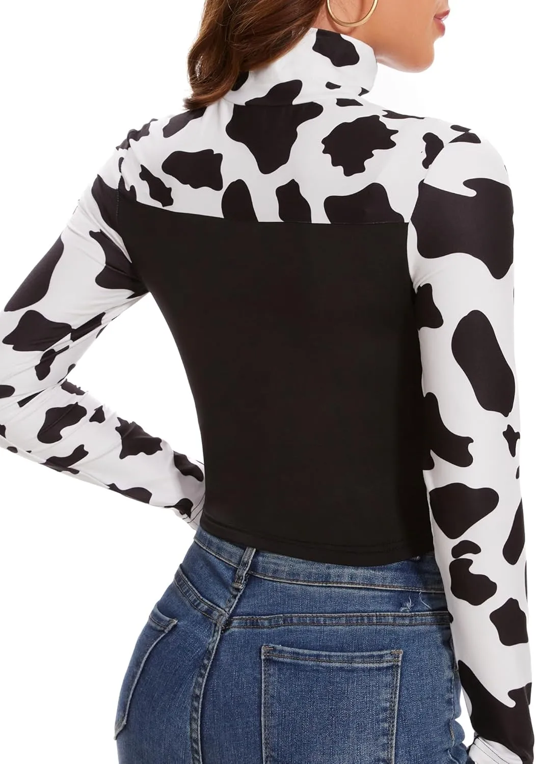 Women Long Sleeve Mock Neck Hollow Out Sexy Going Out Printed Crop Top